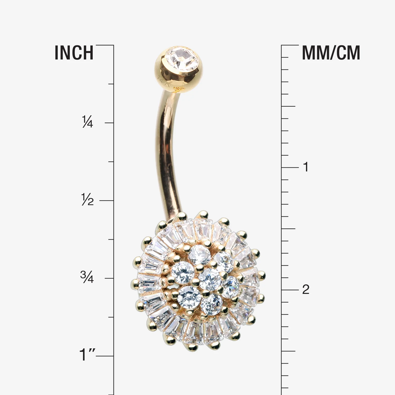 14 Karat Gold Grand Sparkle Prong Set Flower Belly Button Ring - Image 2
