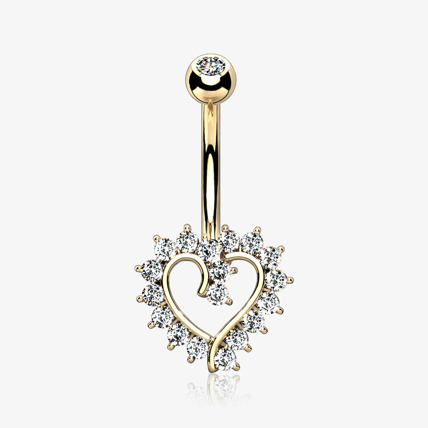 14 Karat Gold Hollow Heart Floret Sparkle Belly Button Ring