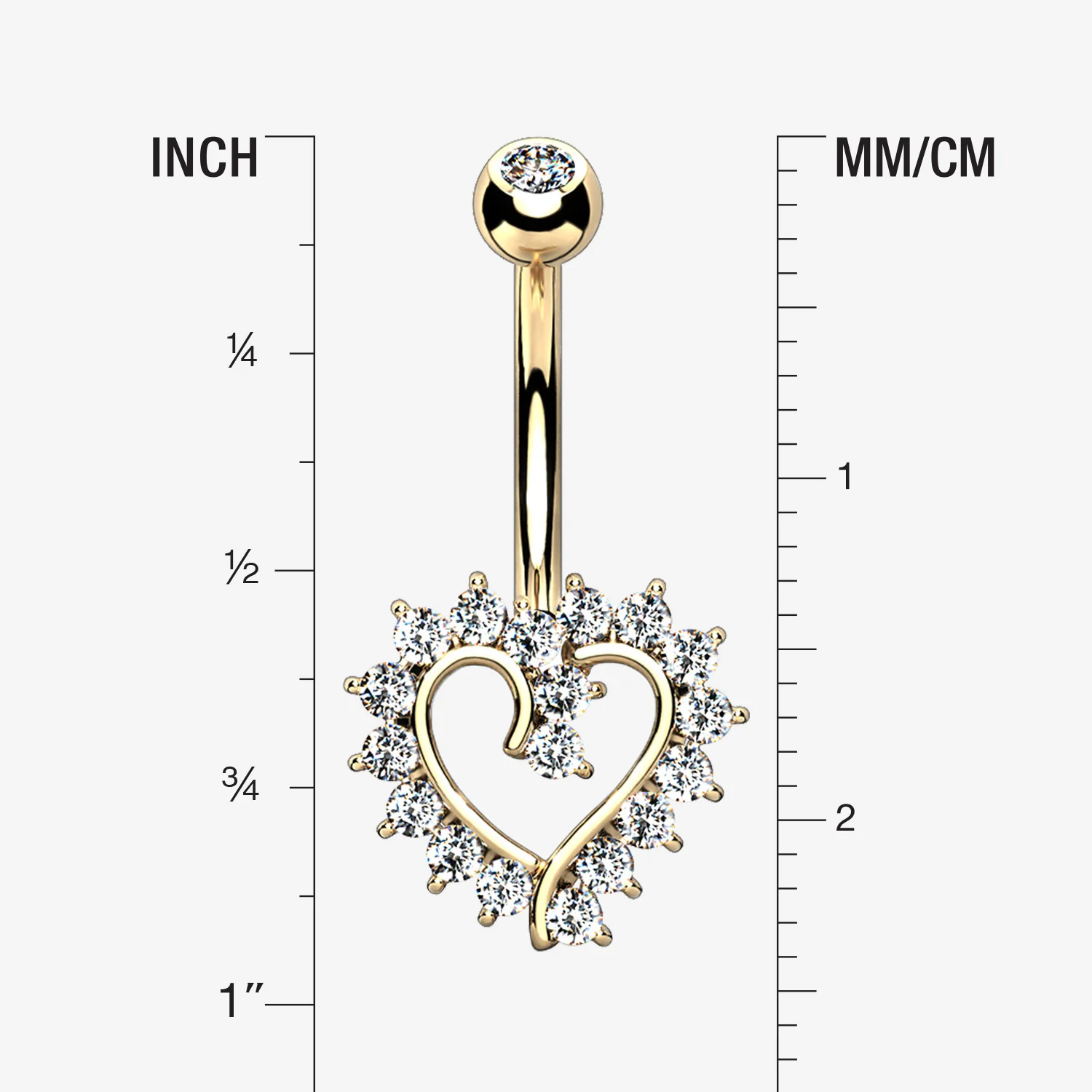 14 Karat Gold Hollow Heart Floret Sparkle Belly Button Ring - Image 2