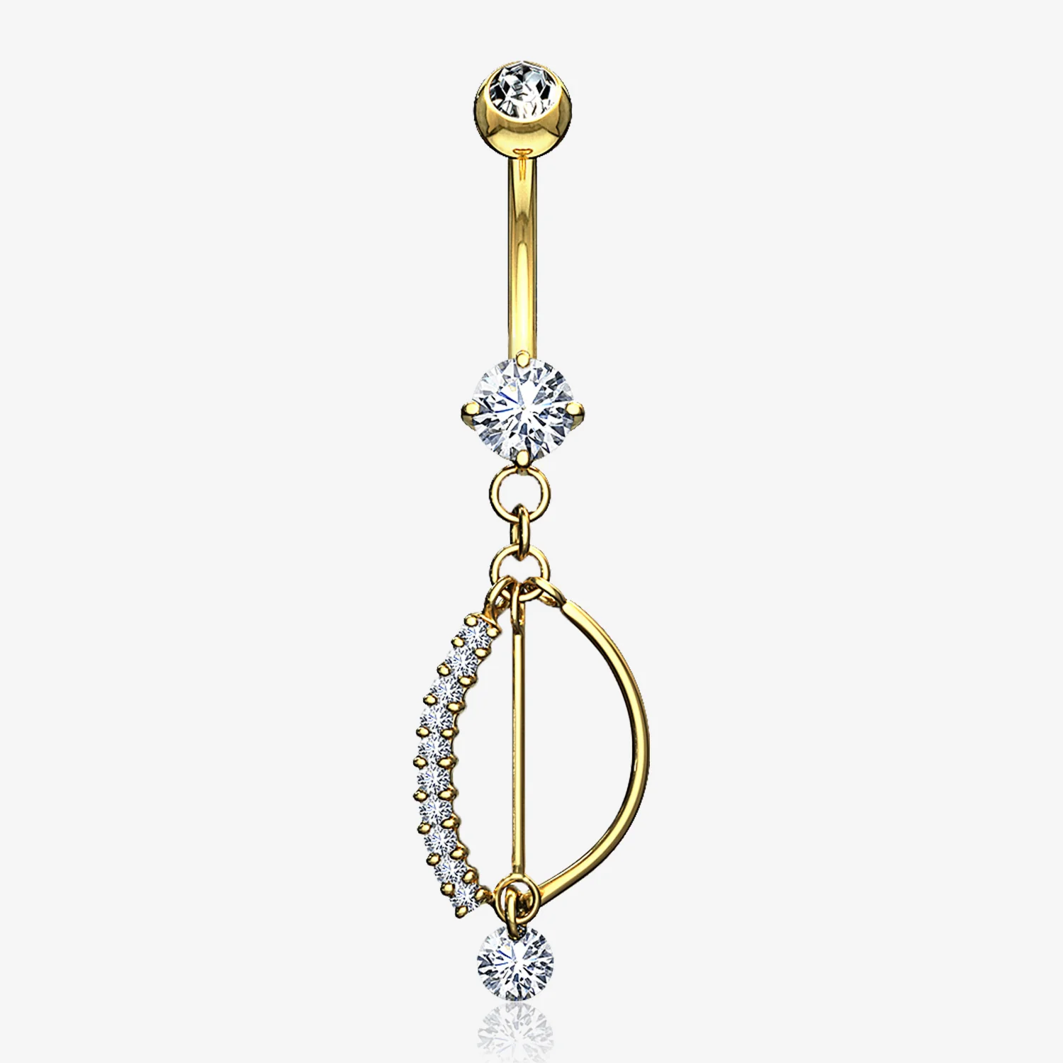 14 Karat Gold Journey Sparkle Curvature Dangle Belly Button Ring*
