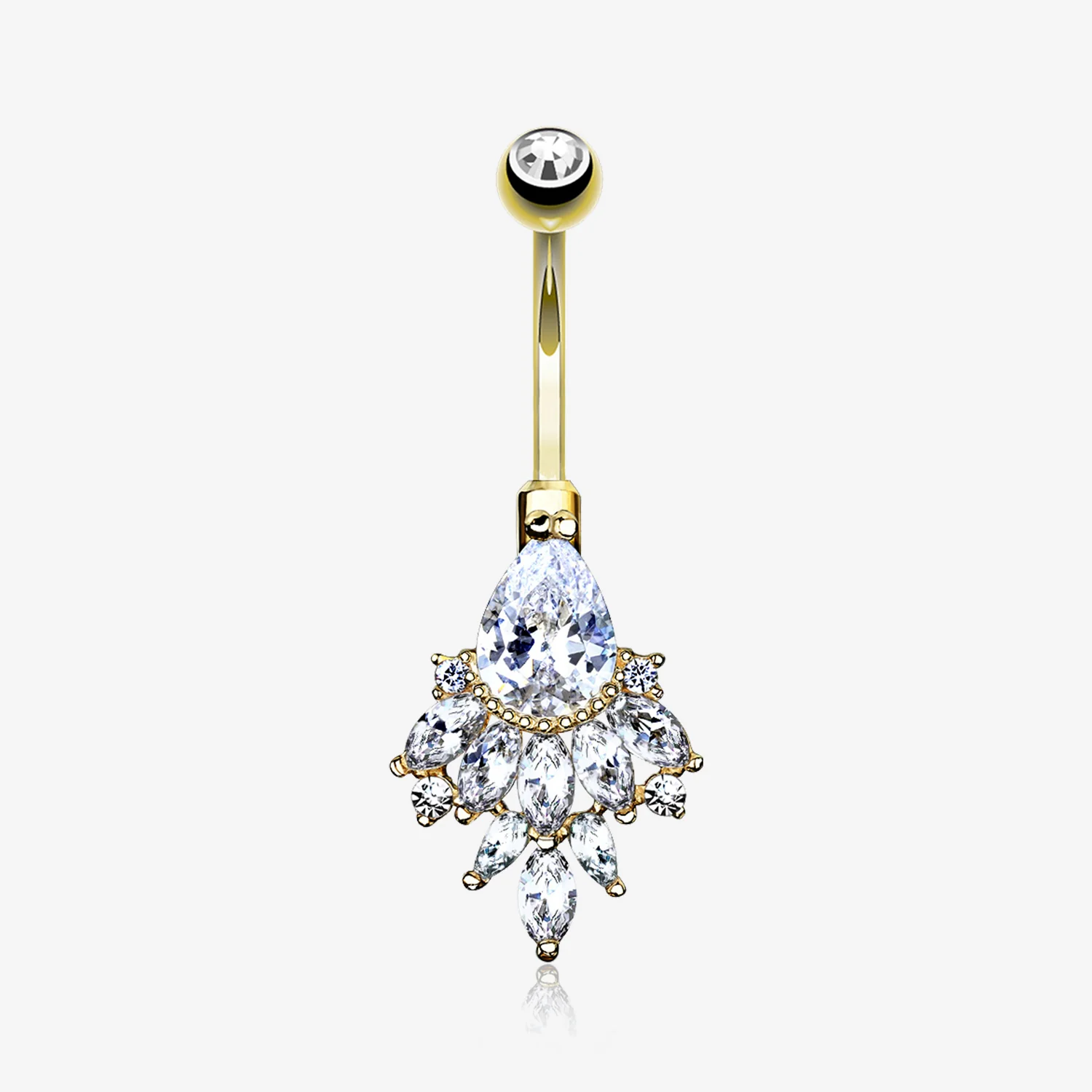 14 Karat Gold Luscious Floral Sparkle Teardrop Belly Button Ring