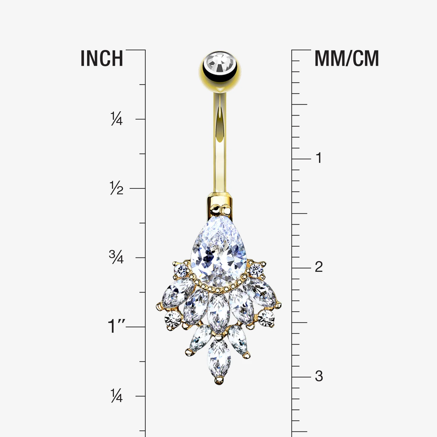 14 Karat Gold Luscious Floral Sparkle Teardrop Belly Button Ring - Image 2