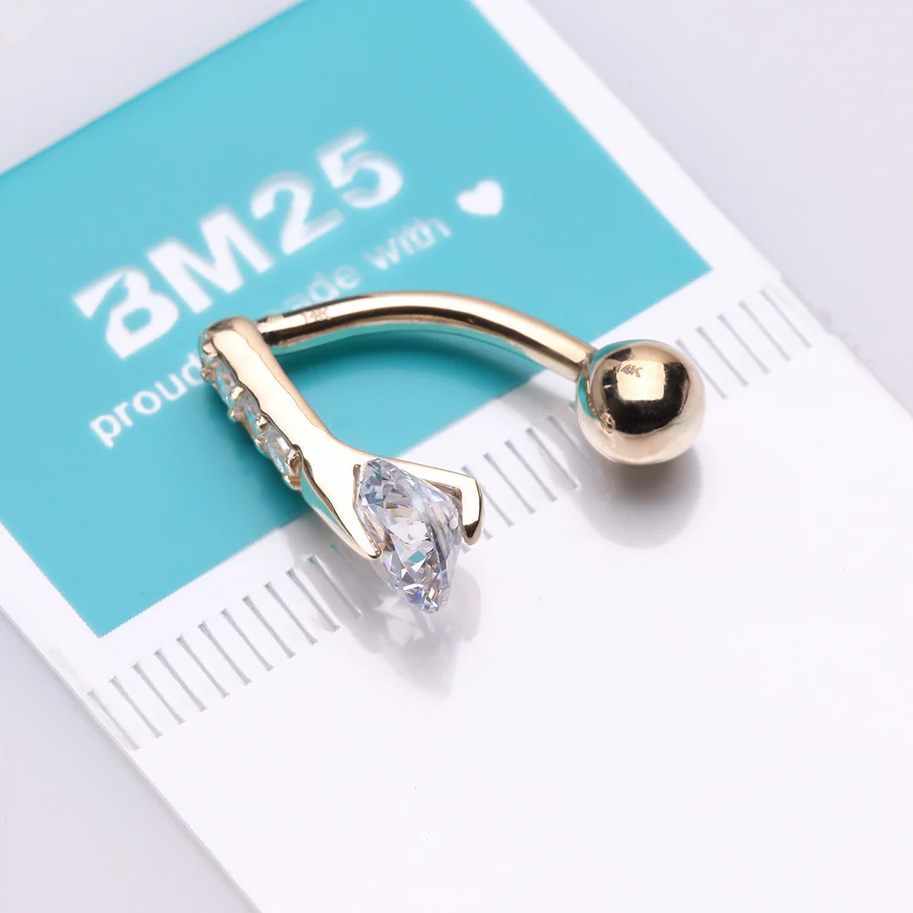 14 Karat Gold Luscious Sparkle Bar Reverse Belly Button Ring - Image 4