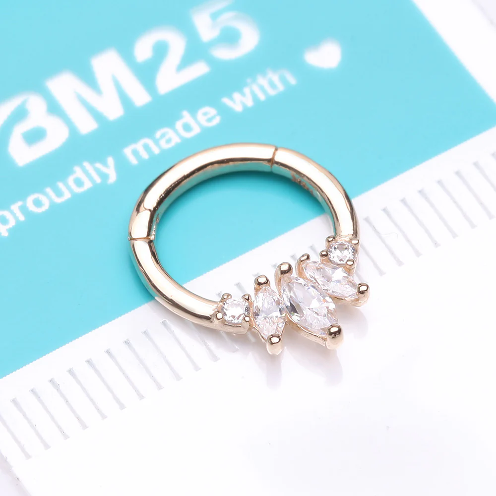 14 Karat Gold Marquise Floral Sparkle Clicker Hoop Ring - Image 3