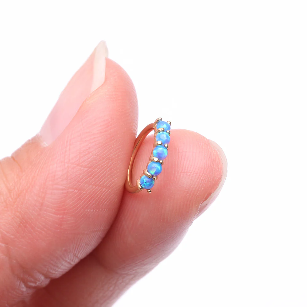 14 Karat Gold Multi Fire Opal Crown Prong Set Bendable Hoop Ring - Image 3