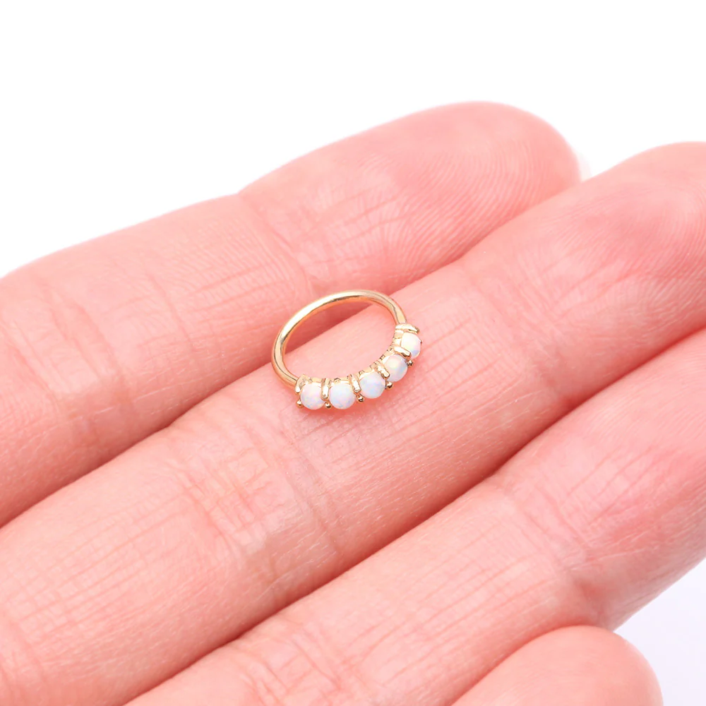 14 Karat Gold Multi Fire Opal Crown Prong Set Bendable Hoop Ring - Image 3