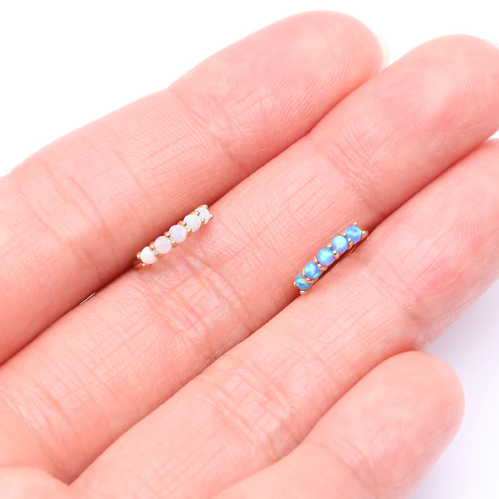 14 Karat Gold Multi Fire Opal Crown Prong Set Bendable Hoop Ring - Image 4