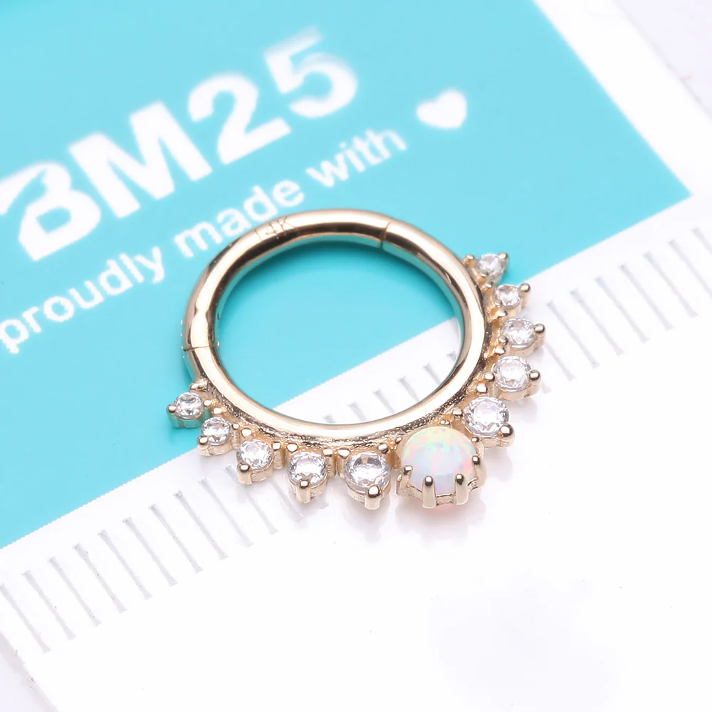 14 Karat Gold Multi-Gem Goddess Fire Opal Seamless Clicker Hoop Ring - Image 3
