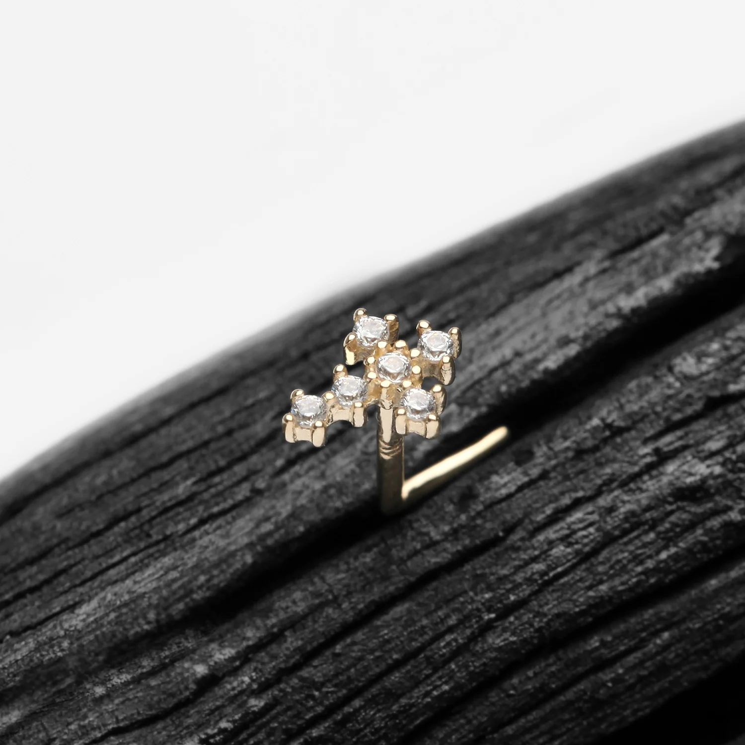 14 Karat Gold Multi-Gem Sparkle Cross L-Shaped Nose Ring - Image 2