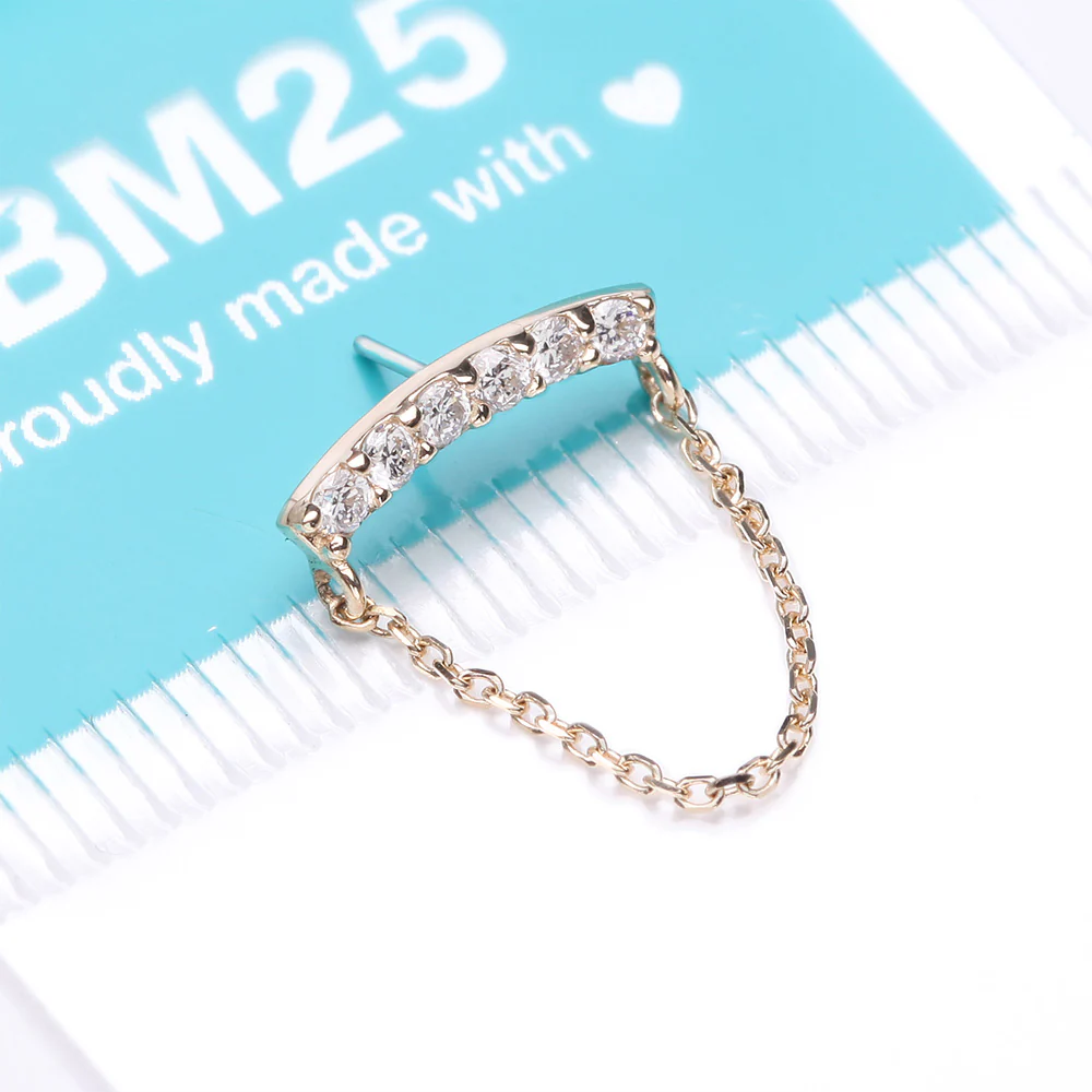 14 Karat Gold OneFit Threadless Chained Sparkle Arc Diamond Top Part - Image 4