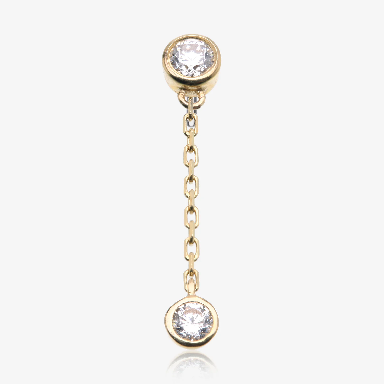 14 Karat Gold OneFit Threadless Double Round Gem Chained Dangle Top Part