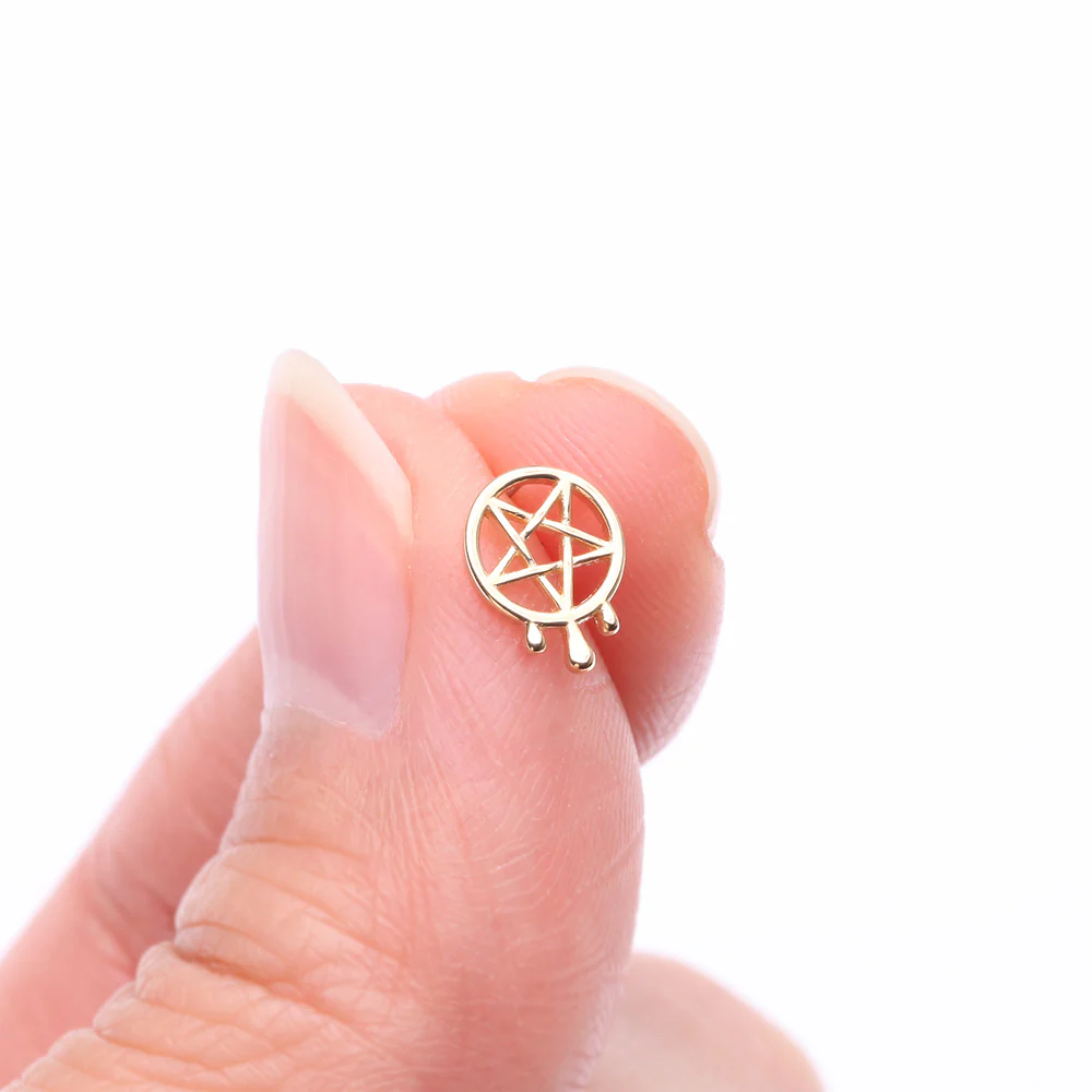 14 Karat Gold OneFit Threadless Dripping Pentagram Top Part - Image 3