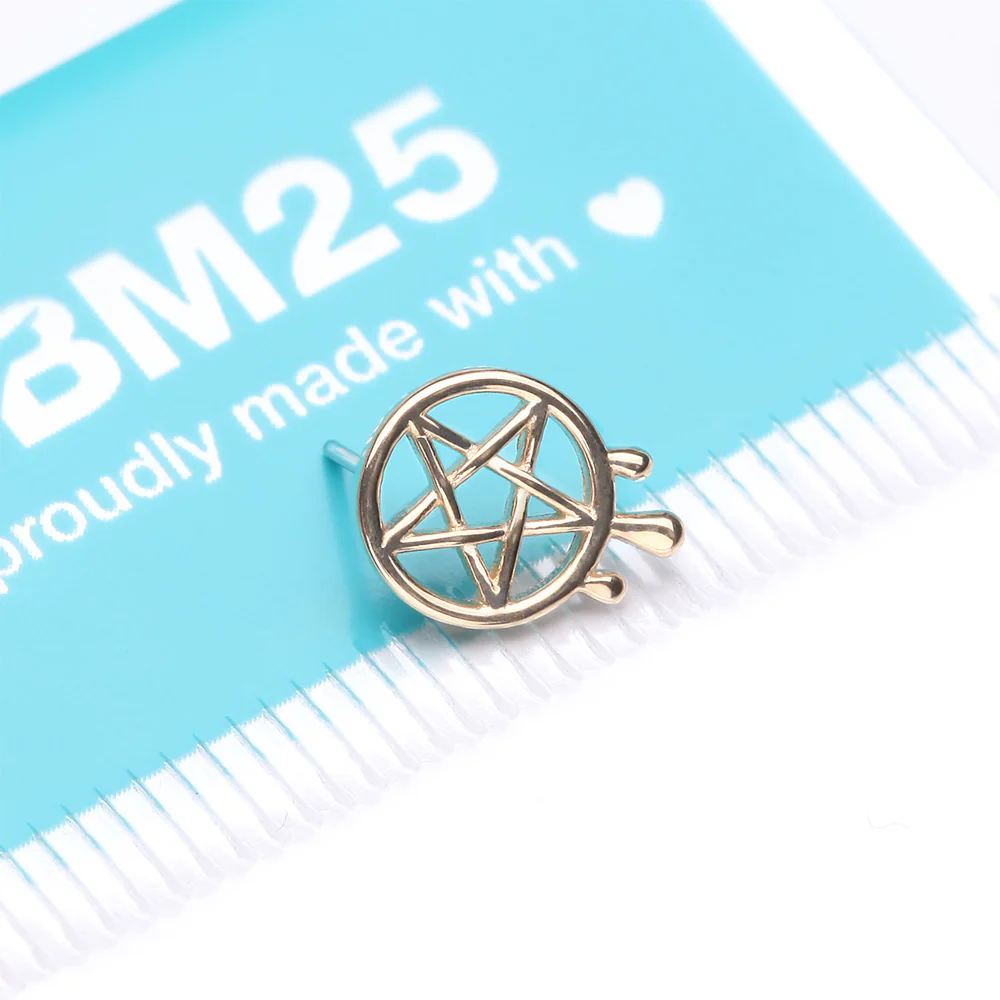 14 Karat Gold OneFit Threadless Dripping Pentagram Top Part - Image 4