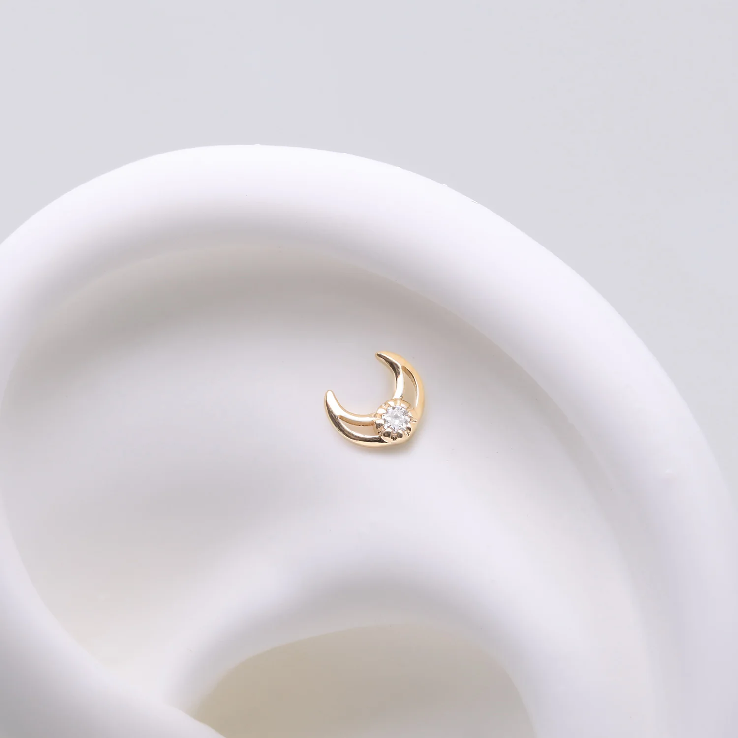 14 Karat Gold OneFit Threadless Hollow Diamond Crescent Moon Top Part - Image 2