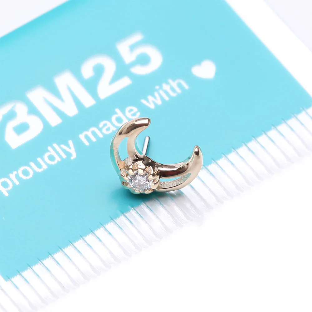 14 Karat Gold OneFit Threadless Hollow Diamond Crescent Moon Top Part - Image 4