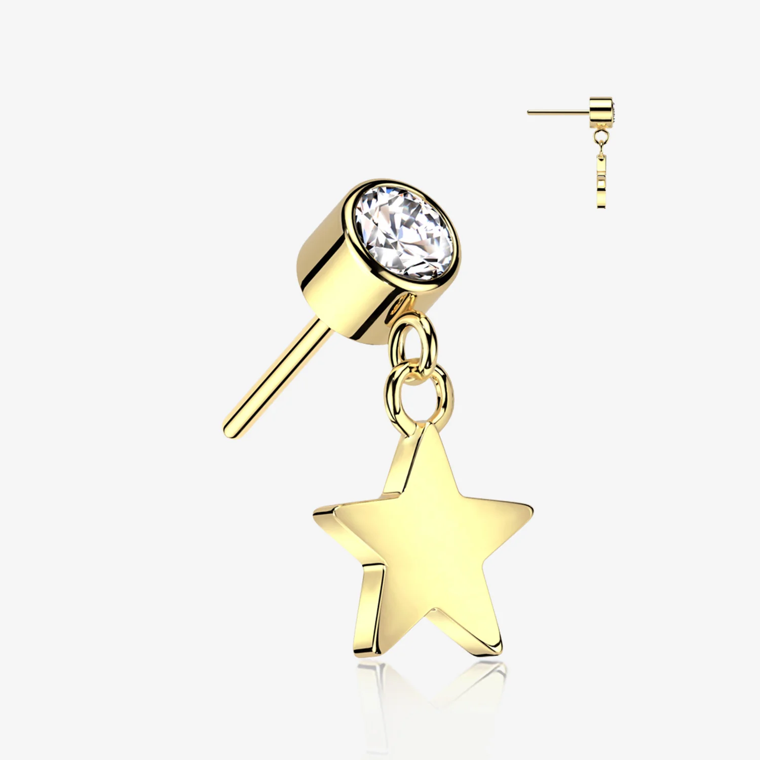14 Karat Gold OneFit Threadless Sparkle Gem Star Dangle Top Part