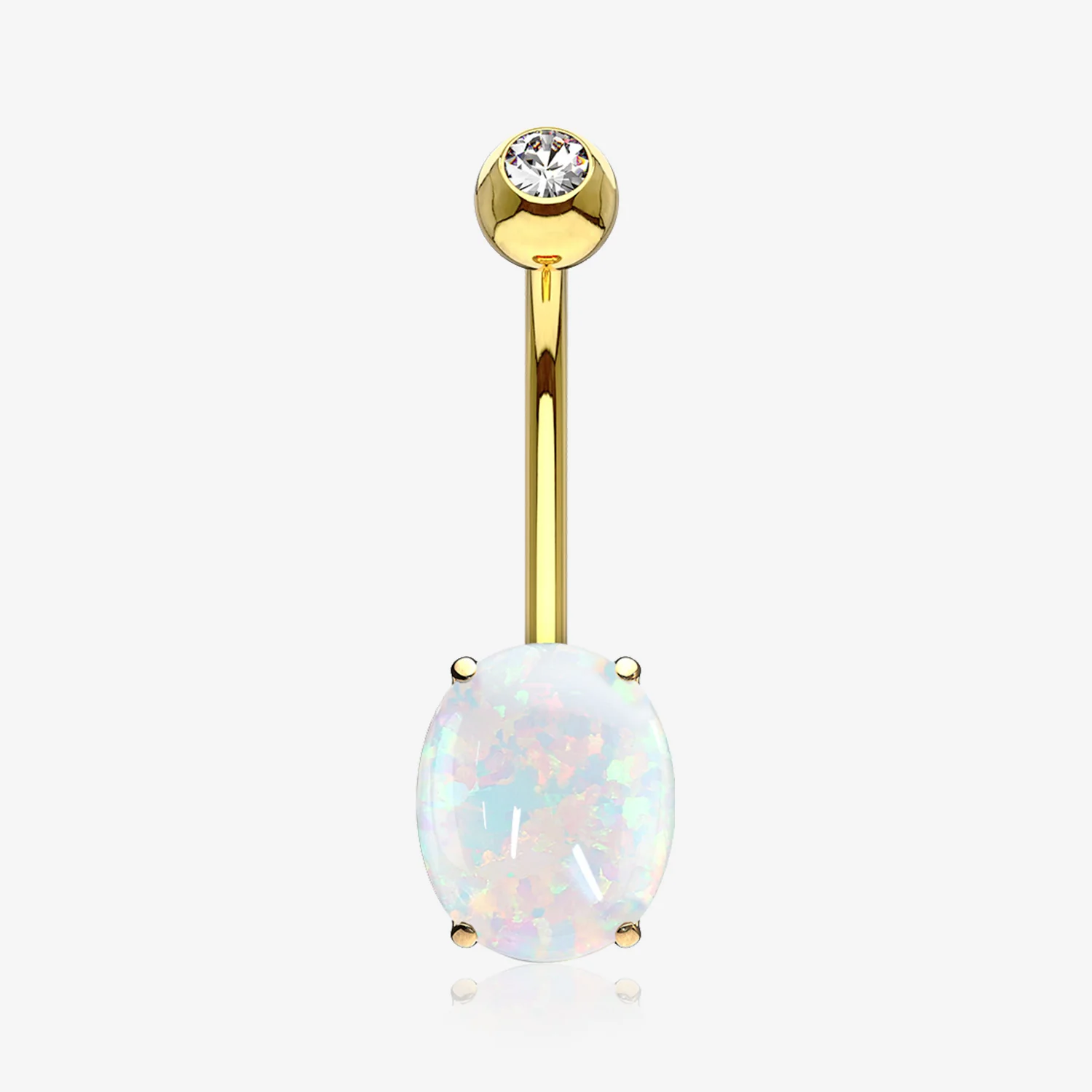 14 Karat Gold Prong Set Fire Opal Sparkle Belly Button Ring