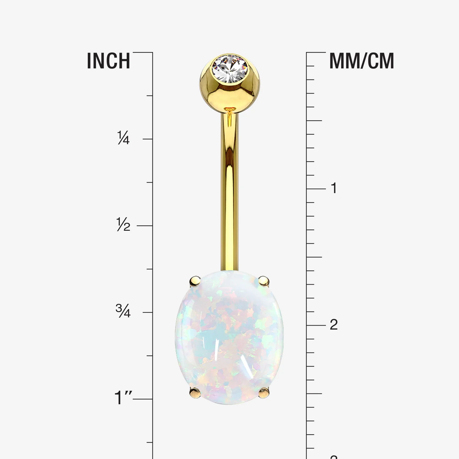 14 Karat Gold Prong Set Fire Opal Sparkle Belly Button Ring - Image 2