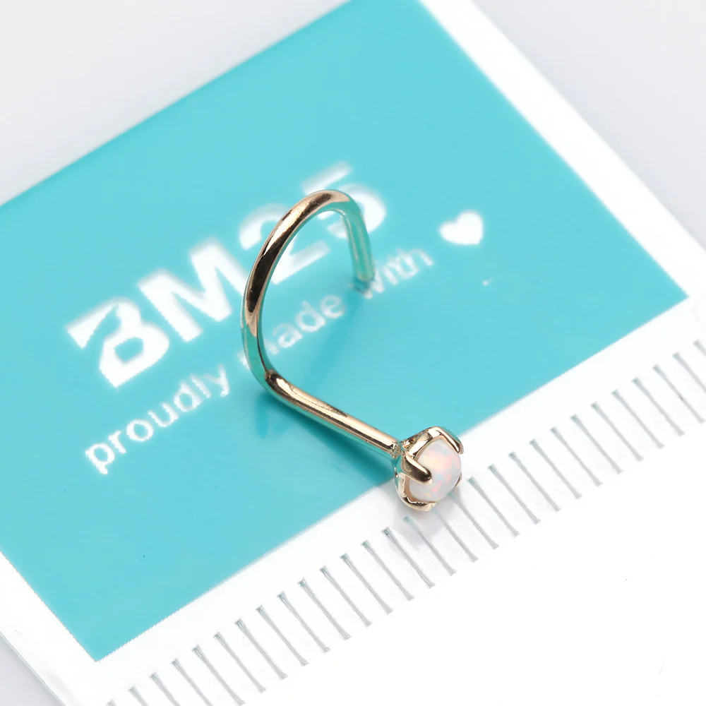 14 Karat Gold Prong Set Fire Opal Top Nose Screw Ring - Image 3