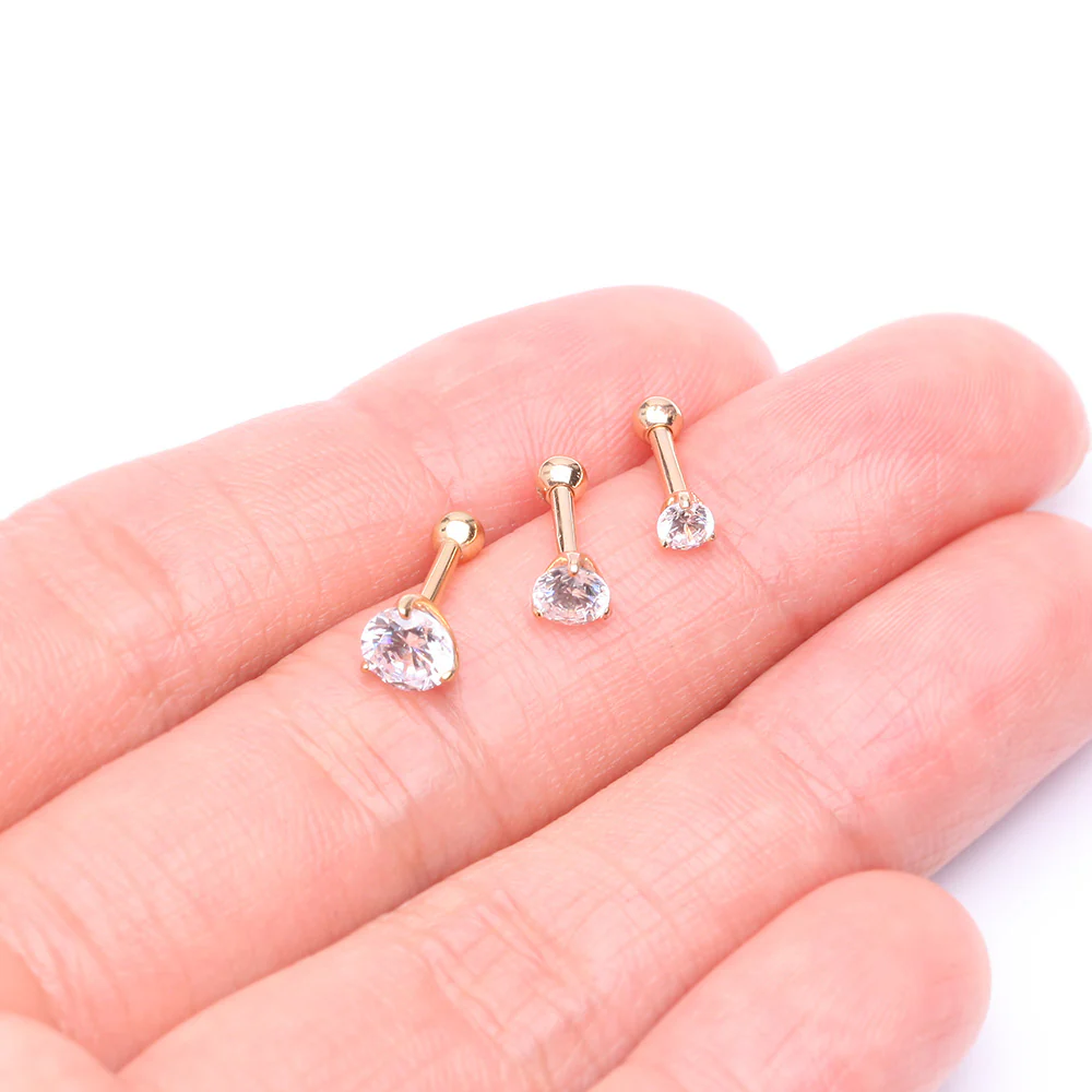 14 Karat Gold Prong Set Gem Sparkle Cartilage Tragus Barbell - Image 4