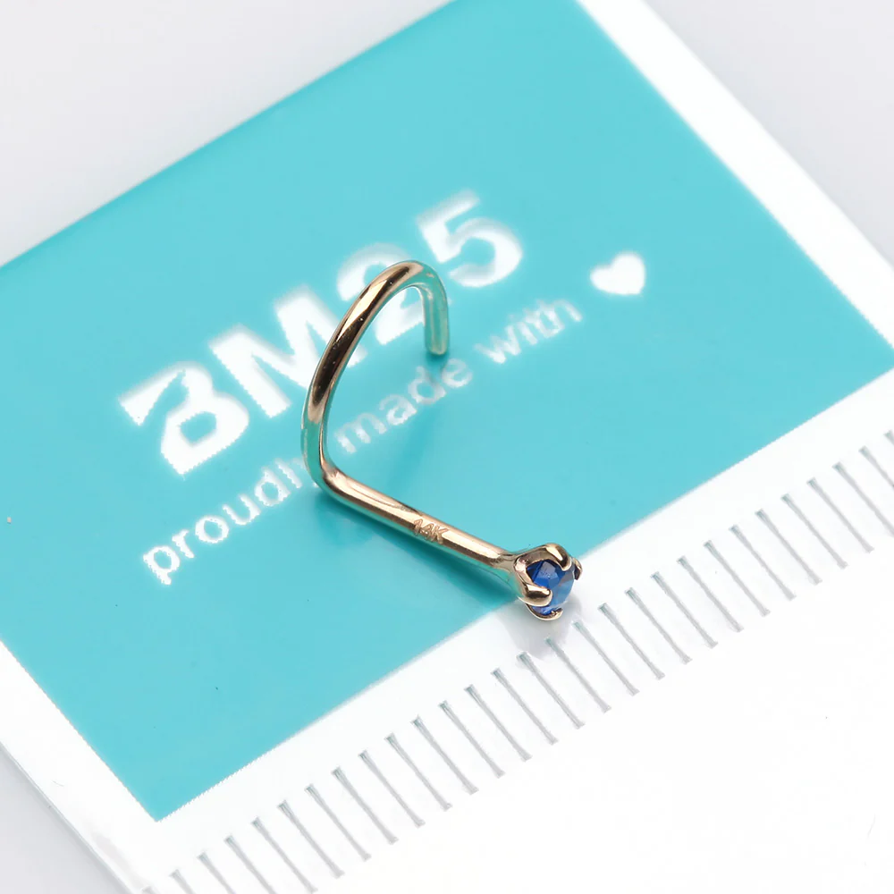 14 Karat Gold Prong Set Gem Sparkle Nose Screw Ring - Image 3