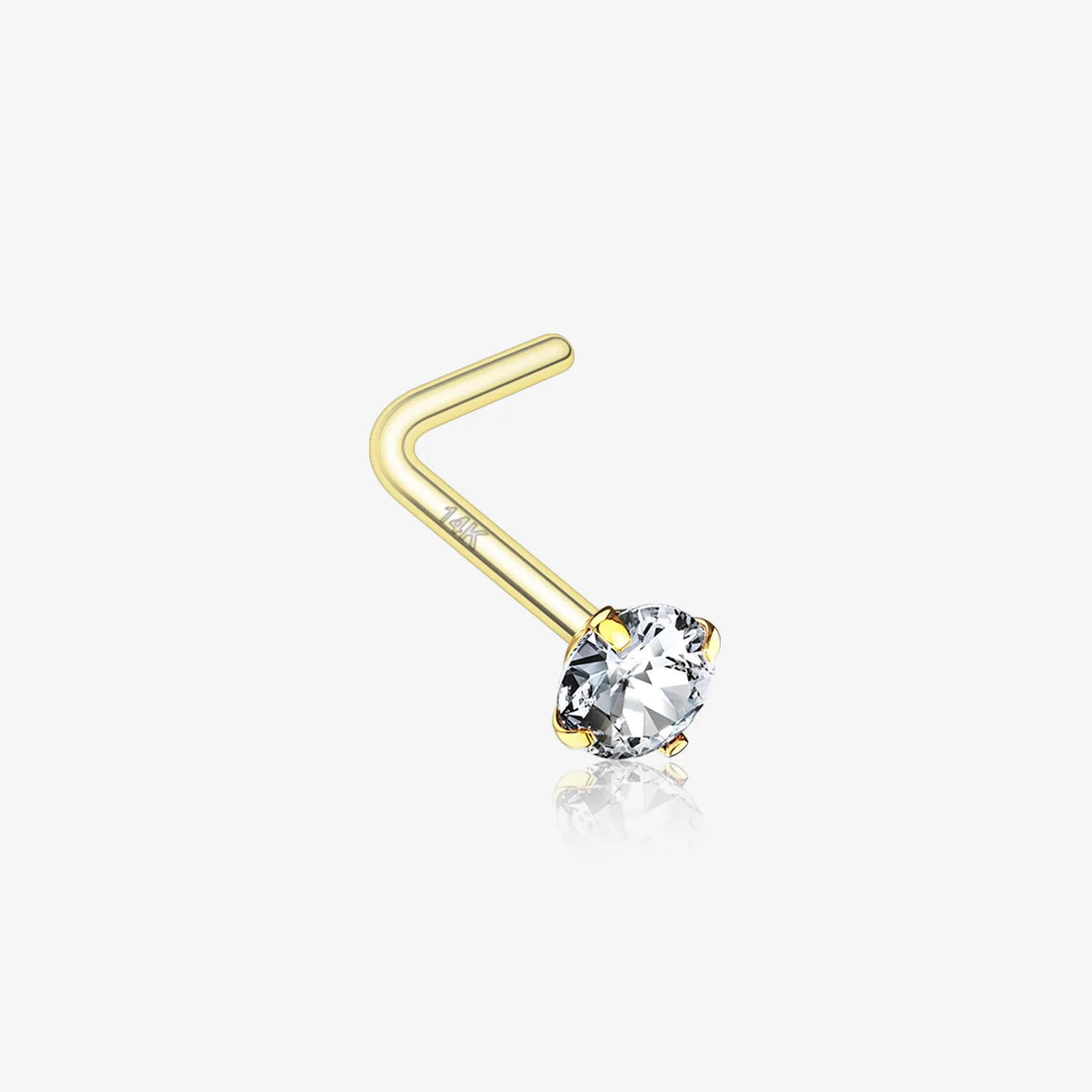 14 Karat Gold Prong Set Gem Top L-Shaped Nose Ring