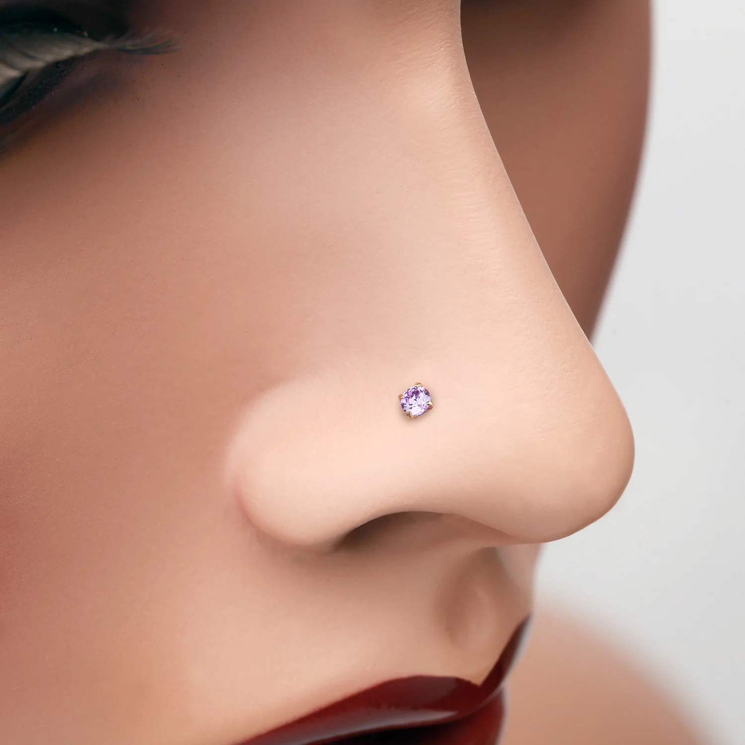 14 Karat Gold Prong Set Gem Top Nose Stud Ring - Image 2