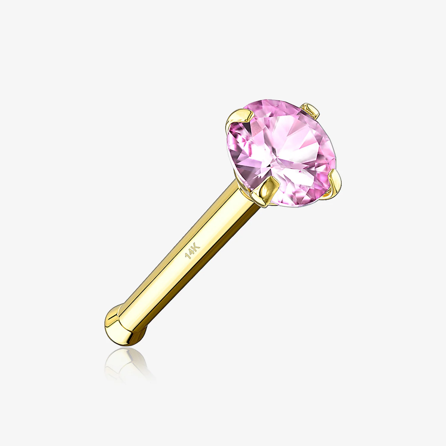 14 Karat Gold Prong Set Gem Top Nose Stud Ring