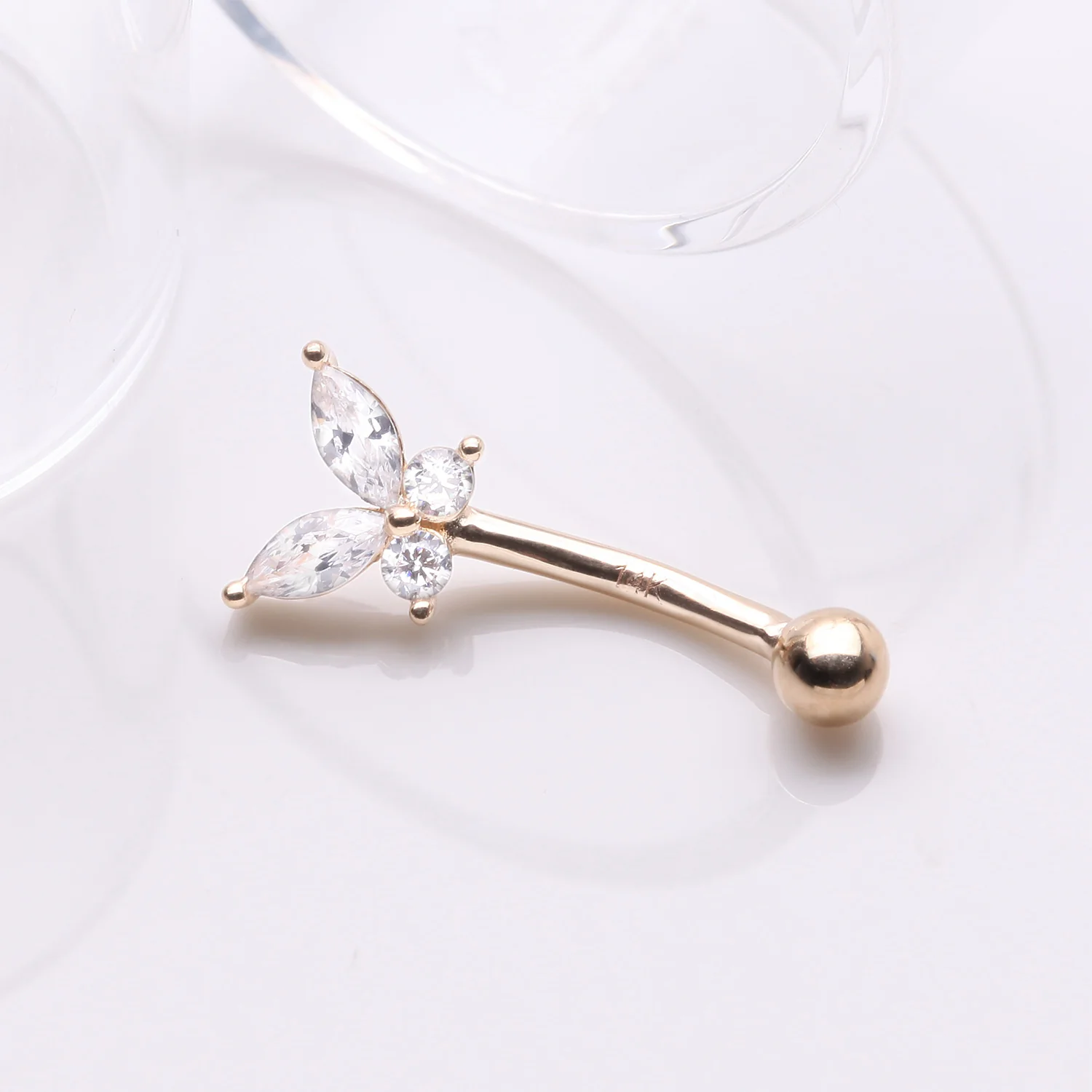 14 Karat Gold Prong Set Marquise Butterfly Gem Sparkle Curved Barbell - Image 2