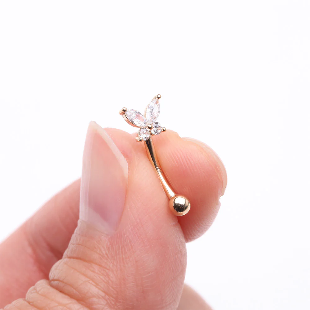 14 Karat Gold Prong Set Marquise Butterfly Gem Sparkle Curved Barbell - Image 3