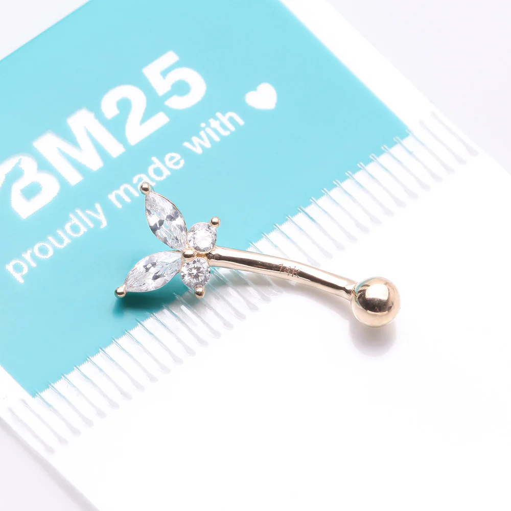 14 Karat Gold Prong Set Marquise Butterfly Gem Sparkle Curved Barbell - Image 4