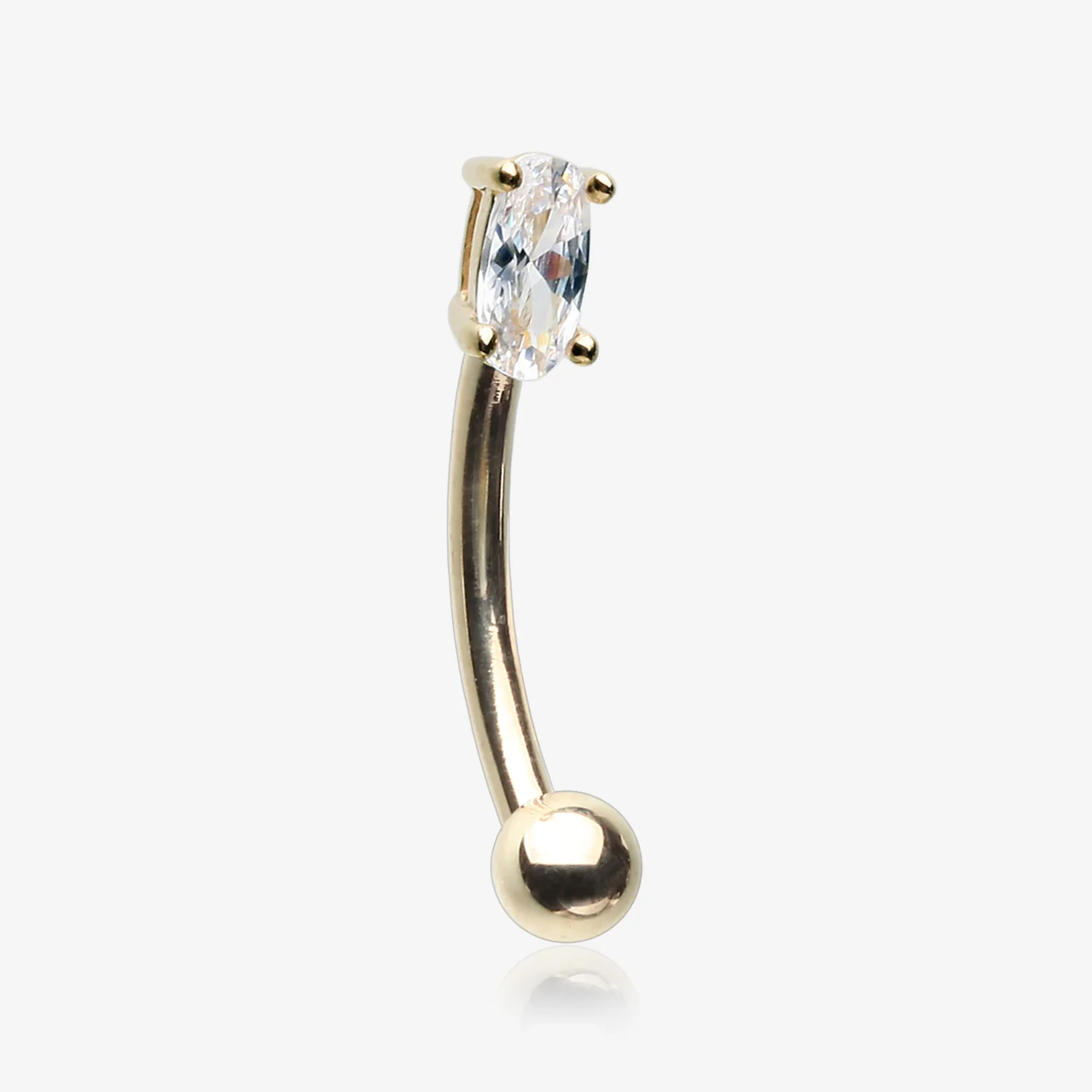 14 Karat Gold Prong Set Marquise Gem Sparkle Curved Barbell