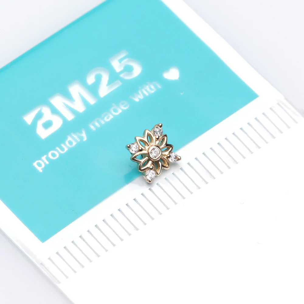 14 Karat Gold Sparkle Divine Flower Blossom Dermal Anchor Top Part - Image 3