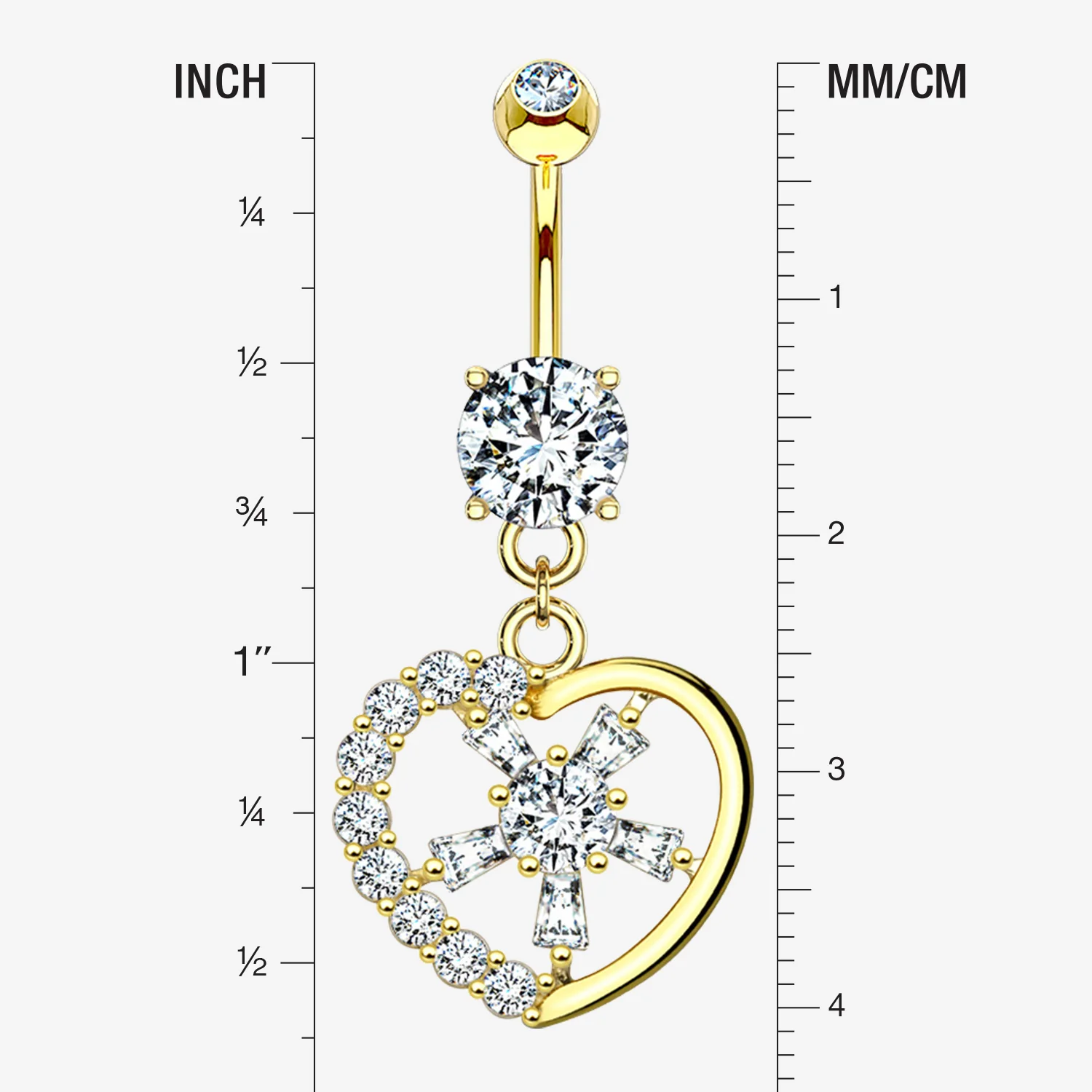 14 Karat Gold Sparkle Floral Ray Heart Belly Button Ring - Image 2