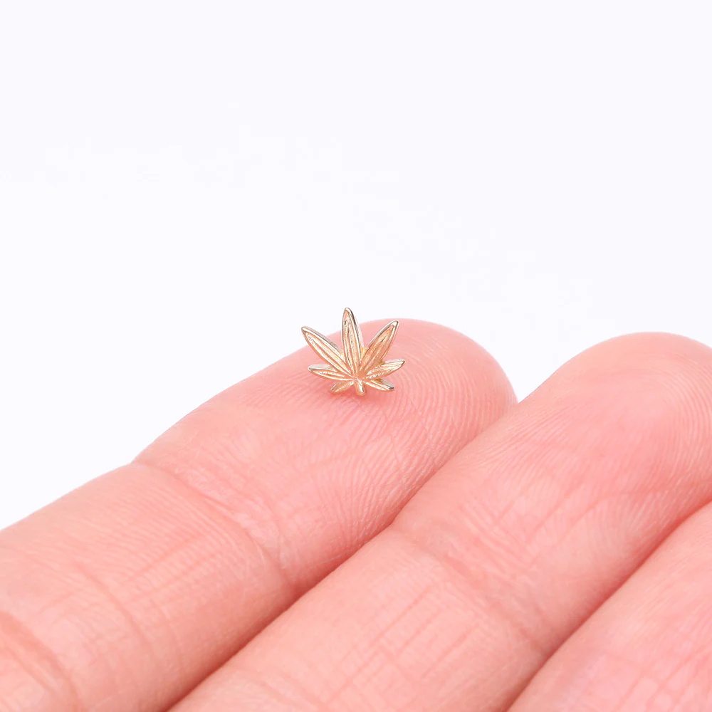 14 Karat Gold OneFit Threadless Cannabis Pot Leaf Top Part - Image 3
