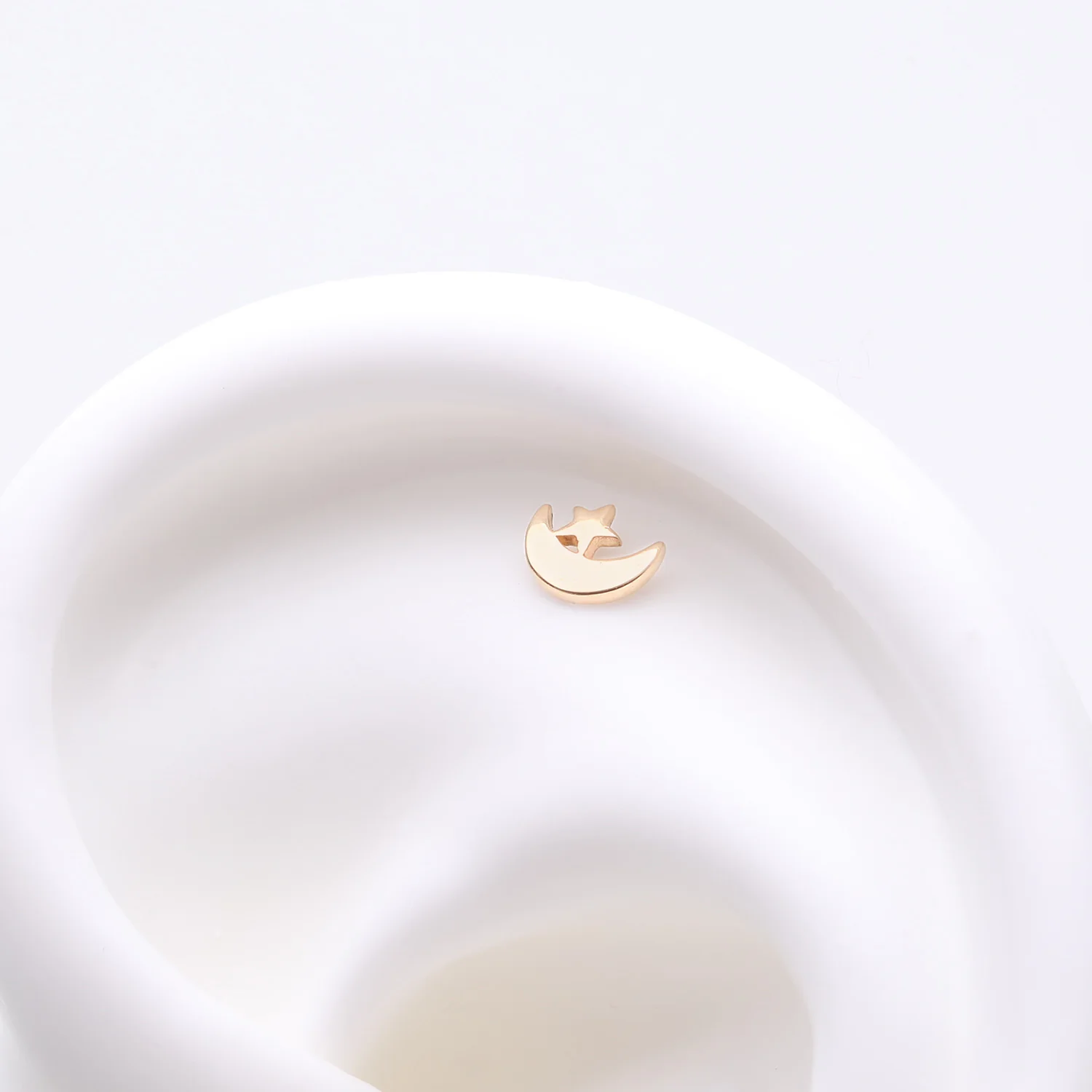 14 Karat Gold OneFit Threadless Crescent Moon and Dainty Star Top Part - Image 2