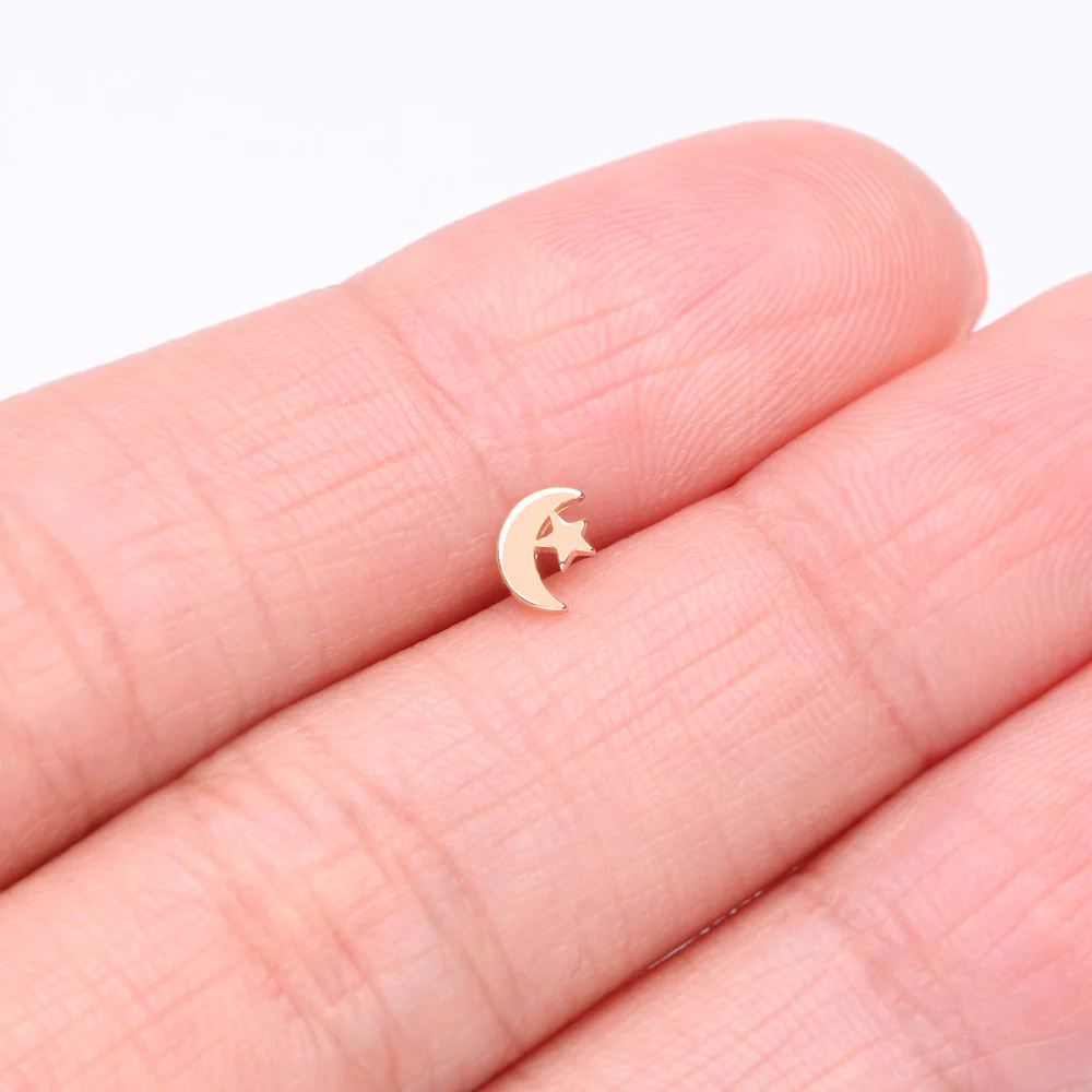 14 Karat Gold OneFit Threadless Crescent Moon and Dainty Star Top Part - Image 3