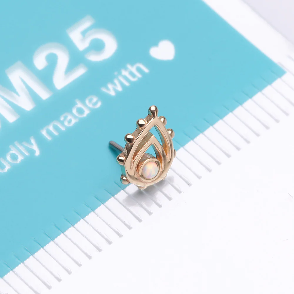 14 Karat Gold OneFit Threadless Enchanted Teardrop Fire Opal Sparkle Top Part - Image 5