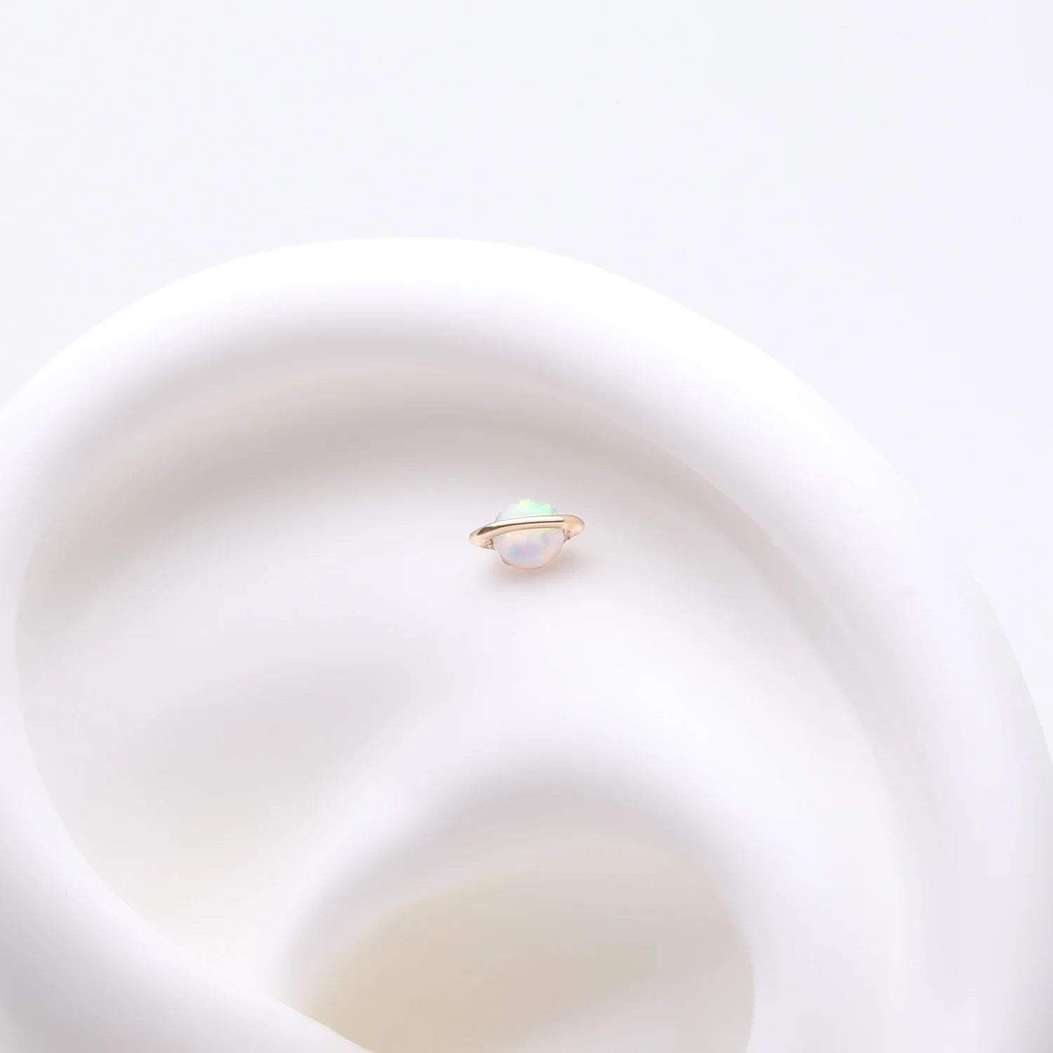 14 Karat Gold OneFit Threadless Fire Opal Sparkle Planet Top Part - Image 2