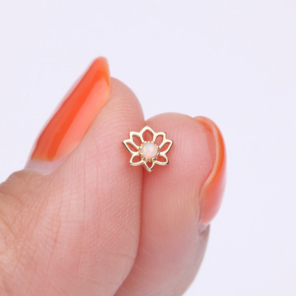 14 Karat Gold OneFit Threadless Lotus Blossom Fire Opal Sparkle Top Part - Image 3