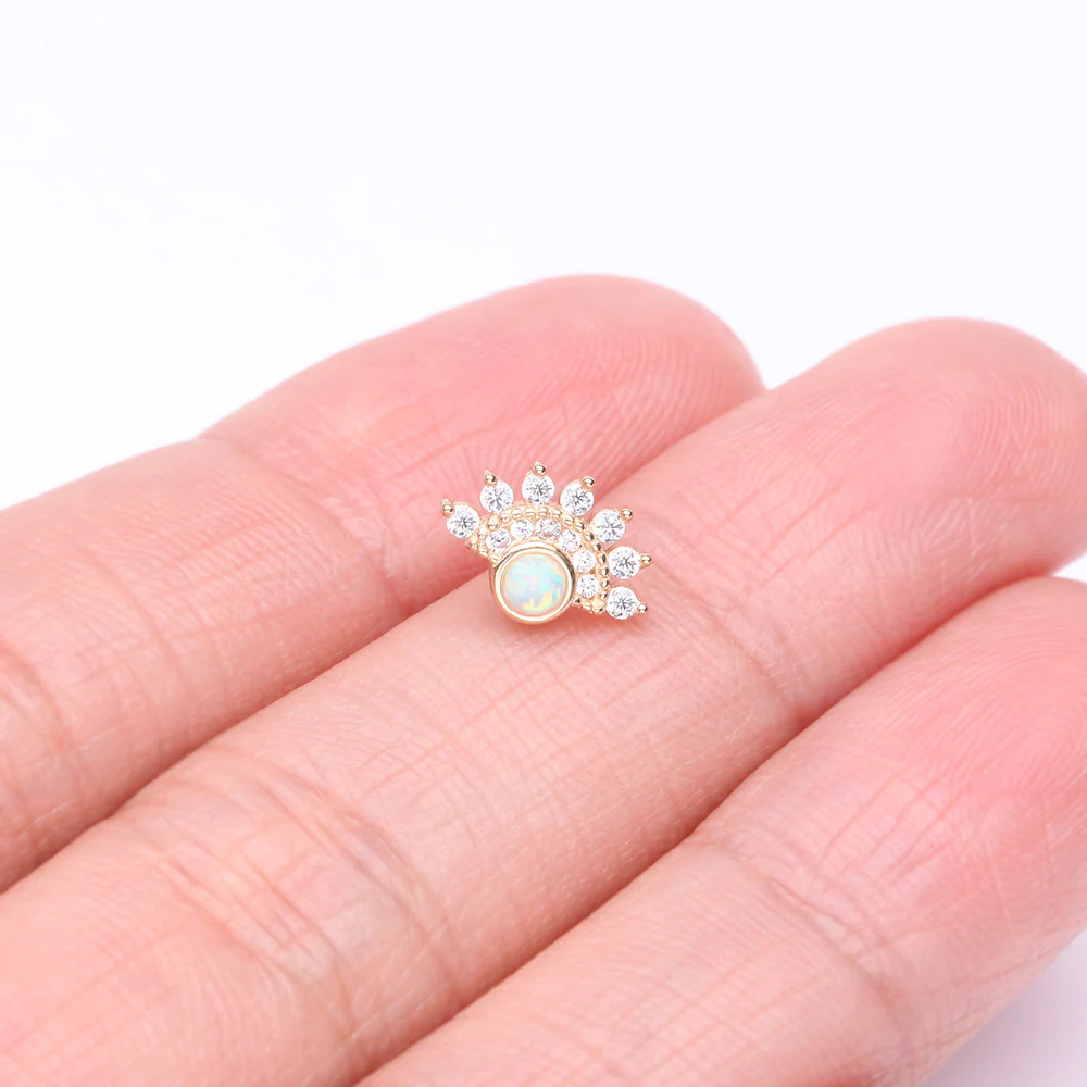 14 Karat Gold OneFit Threadless Majestic Sparkle Fire Opal Arc Top Part - Image 3
