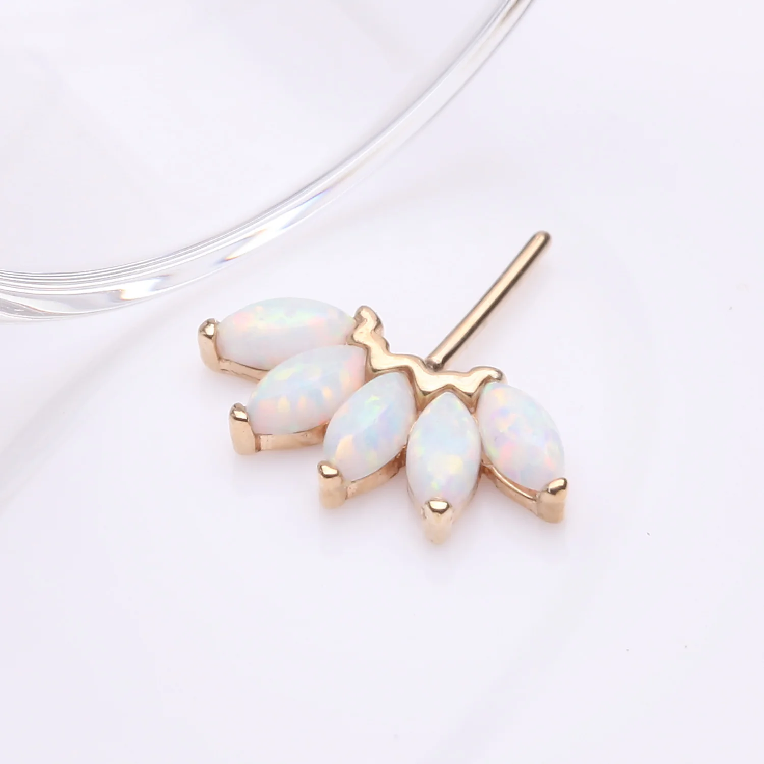 14 Karat Gold OneFit Threadless Brilliant Marquise Fire Opal Flower Front Facing Part - Image 2