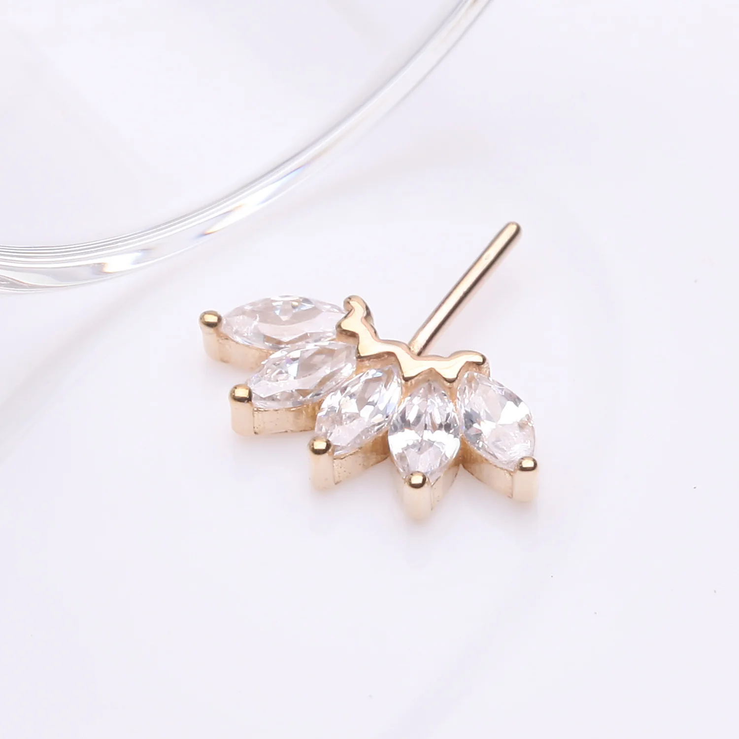14 Karat Gold OneFit  Threadless Brilliant Marquise Sparkle Flower Front Facing Part - Image 2
