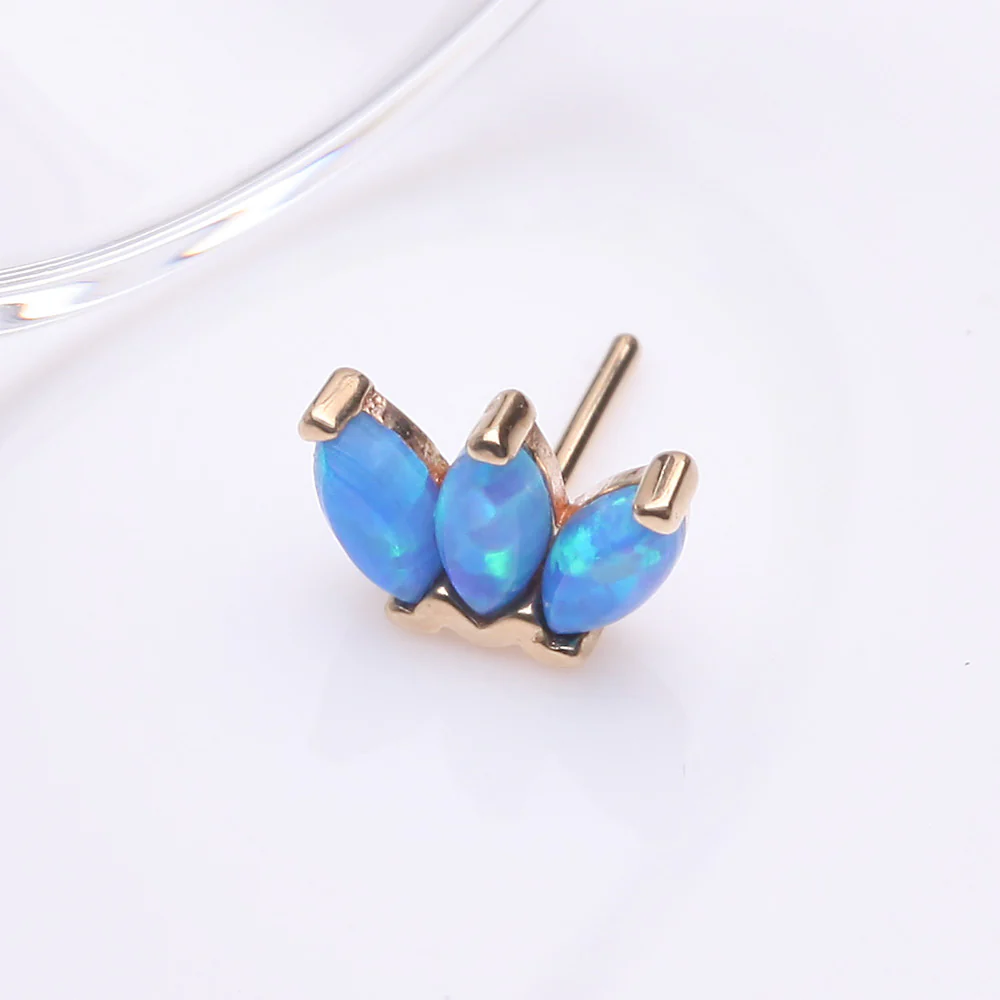 14 Karat Gold OneFit Threadless Triple Marquise Fire Opal Flower Top Part - Image 3