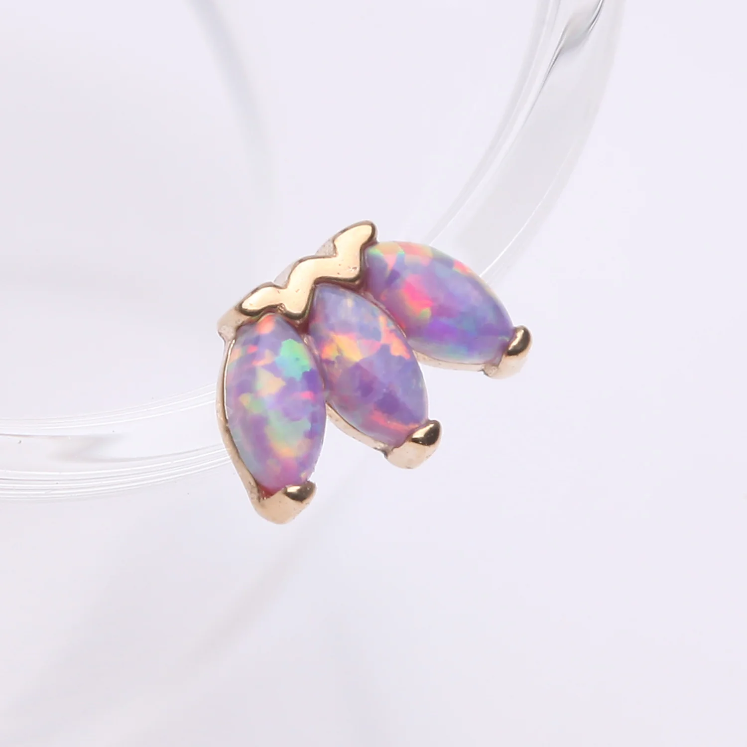 14 Karat Gold OneFit Threadless Triple Marquise Fire Opal Flower Top Part - Image 2