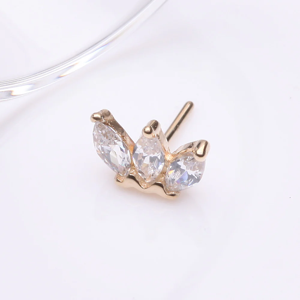 14 Karat Gold OneFit Threadless Triple Marquise Sparkle Flower Top Part - Image 3