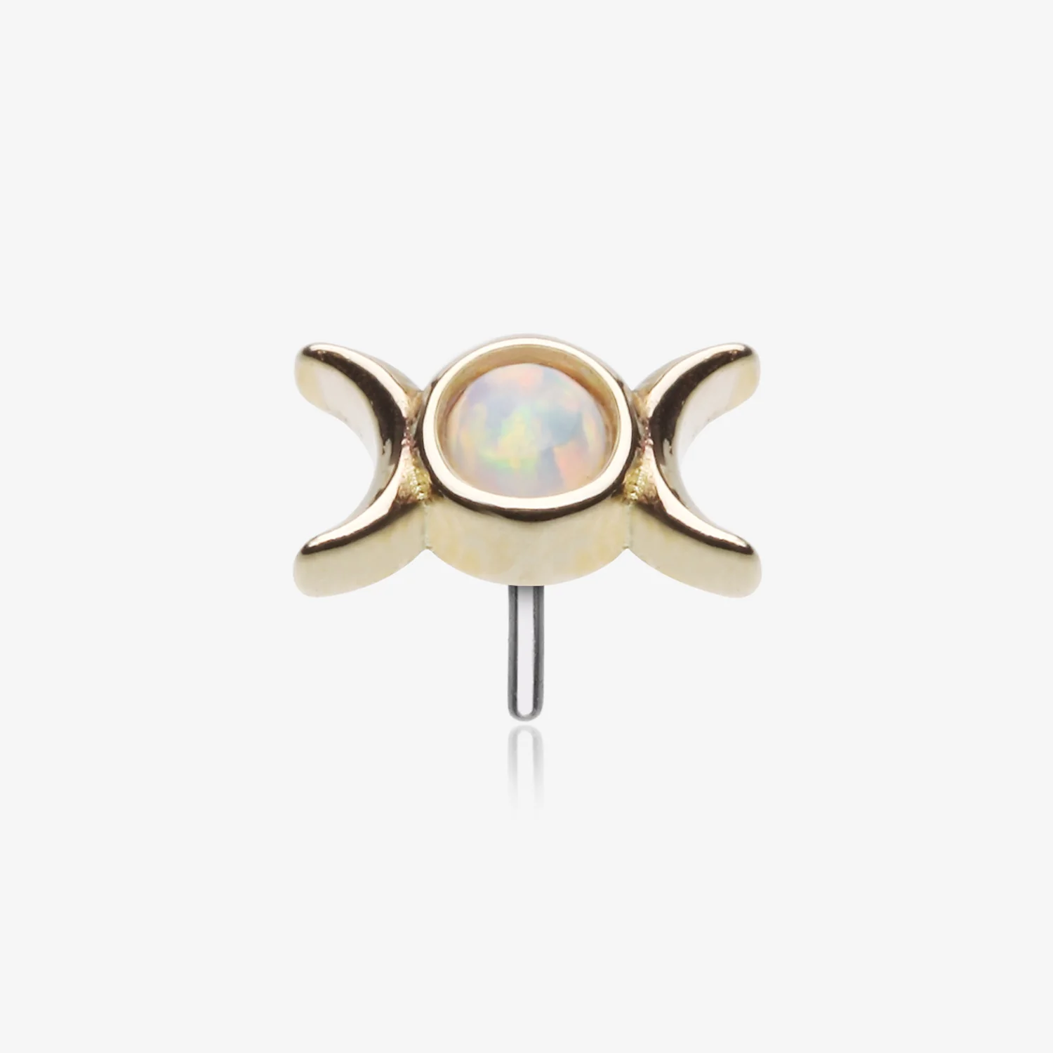 14 Karat Gold OneFit Threadless Triple Goddess Fire Opal Moon Top Part