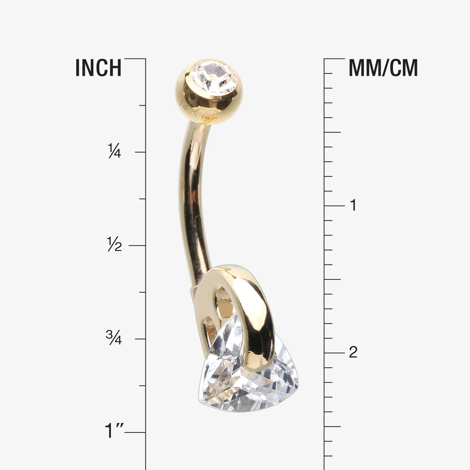 14 Karat Gold Triangle Gem Huggie Prong Belly Button Ring - Image 2