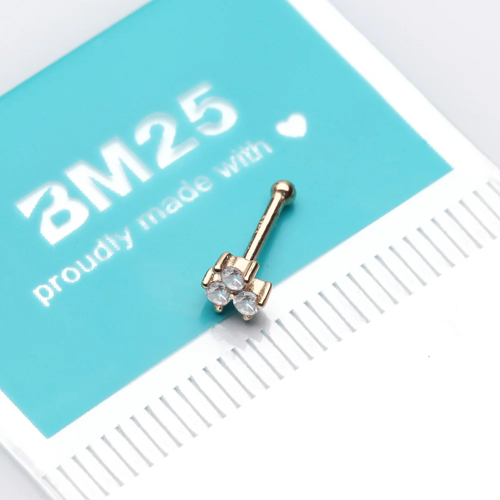 14 Karat Gold Trinity Sparkles Prong Set Nose Stud Ring - Image 3