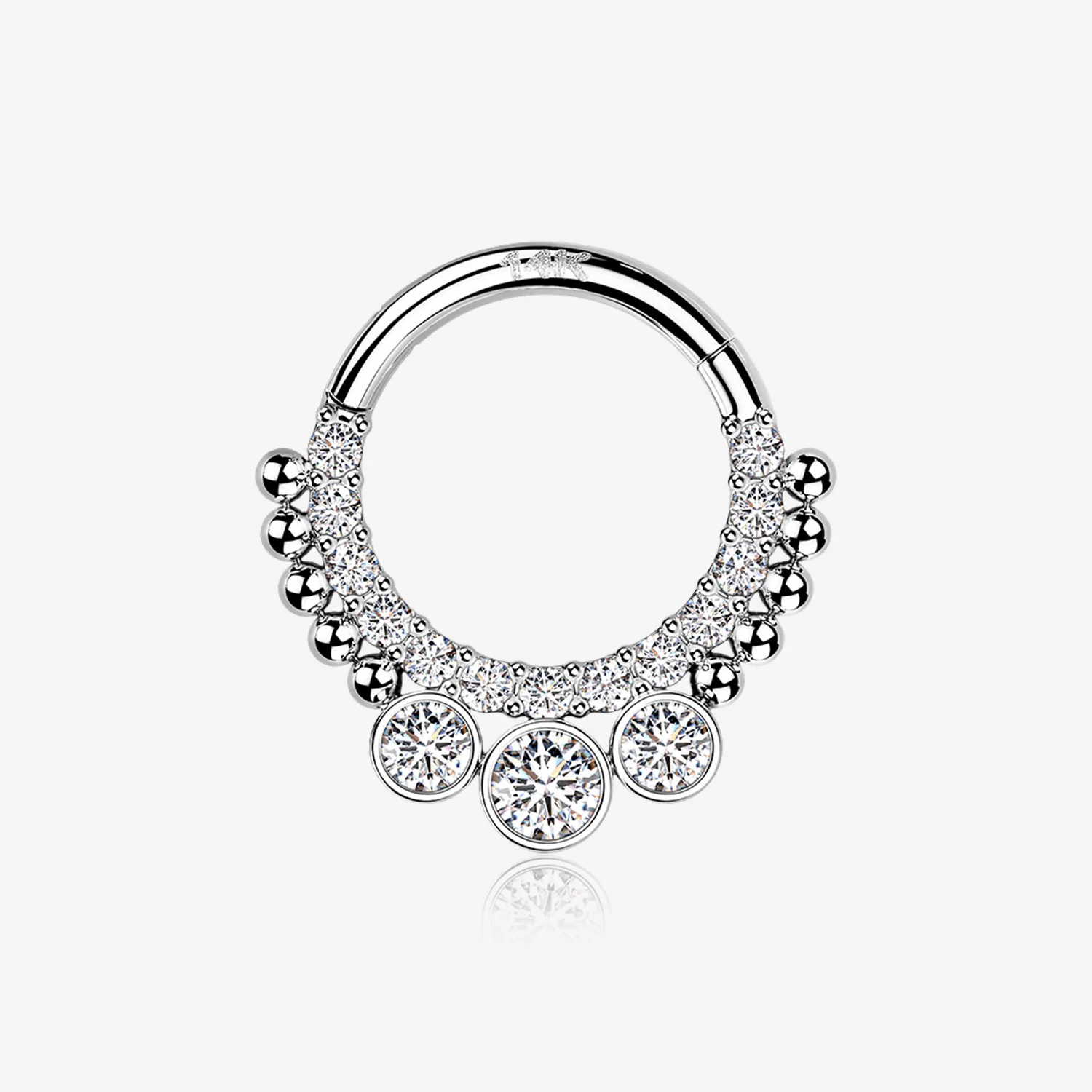 14 Karat White Gold Bali Studded Sparkle Seamless Clicker Hoop Ring